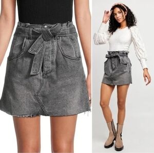 Free People East Of Eden Paperbag Washed Black Denim Skirt Size 8